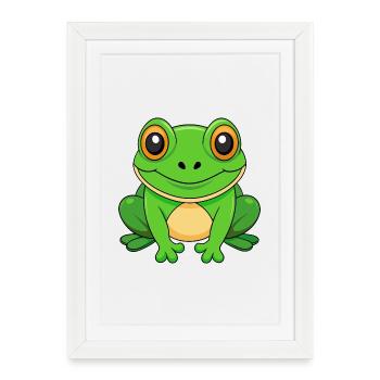 Frog Cute Mascot Cartoon Character Kawaii - Framed poster (27 × 37 cm) - white - Front