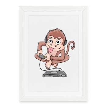 Monkey plays video games - Framed poster (27 × 37 cm) - white - Front