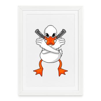 Canard avec pistolet - Affiche encadrée (27 × 37 cm) - blanc - Devant