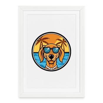 Chien courant yougoslave race de chien dessin animé lunettes de soleil plage - Affiche encadrée (27 × 37 cm) - blanc - Devant