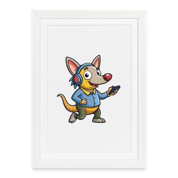 Aardvark Funny Cartoon Character Headphone Music - Framed poster (27 × 37 cm) - white - Front