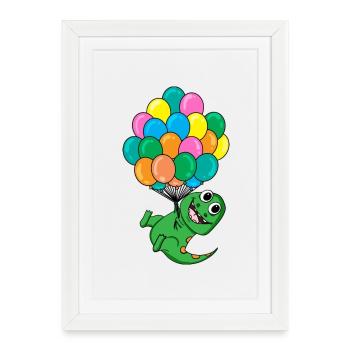 Ballon bébé dinosaure - Affiche encadrée (27 × 37 cm) - blanc - Devant