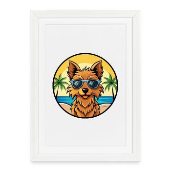 Australian Terrier Dog Breed Cartoon Sunglasses - Framed poster (27 × 37 cm) - white - Front