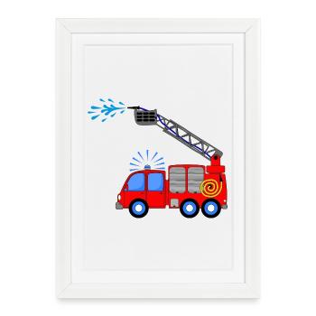 Camion de pompiers avec échelle et eau enfants - Affiche encadrée (27 × 37 cm) - blanc - Devant