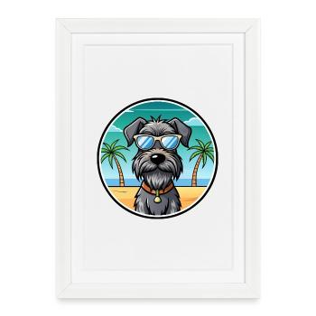 Chien d’arrêt allemand à poil dur race dessin animé plage - Affiche encadrée (27 × 37 cm) - blanc - Devant
