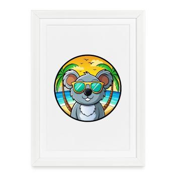 Koala Funny Cartoon Summer Beach Sunglasses Cool - Framed poster (27 × 37 cm) - white - Front