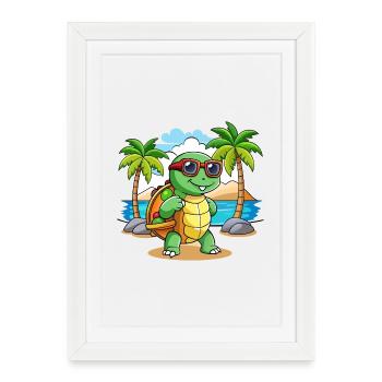 Turtle Funny Cartoon Summer Beach Sunglasses - Framed poster (27 × 37 cm) - white - Front