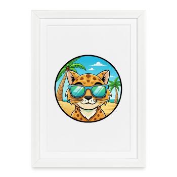 Brume tachetée australienne Race de chat Cartoon Beach - Affiche encadrée (27 × 37 cm) - blanc - Devant