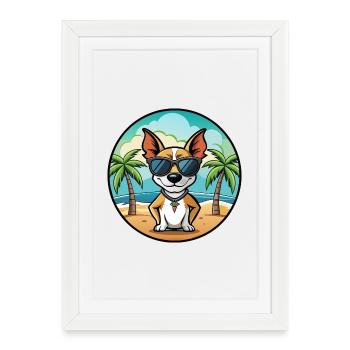 Decker Rat Terrier Lunettes de soleil de dessin animé de race de chien - Affiche encadrée (27 × 37 cm) - blanc - Devant