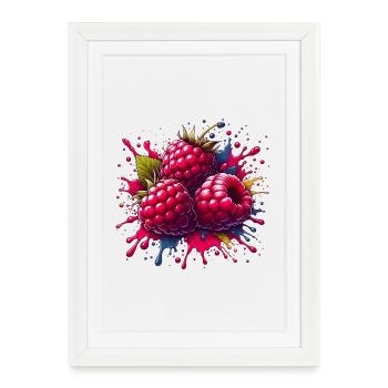 Framboises explosion de peinture - Affiche encadrée (27 × 37 cm) - blanc - Devant