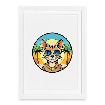 Lunettes de soleil de dessin animé de race de chat Mau égyptienne arabe - Affiche encadrée (27 × 37 cm) - blanc - Devant