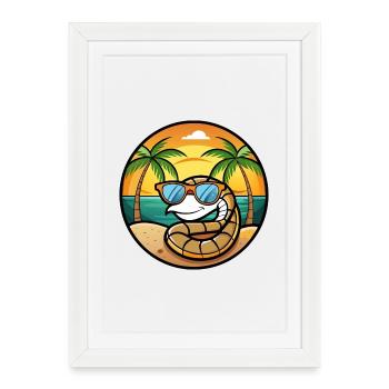 Serpent Drôle Dessin Animé Plage D’été Lunettes De Soleil Cool - Affiche encadrée (27 × 37 cm) - blanc - Devant