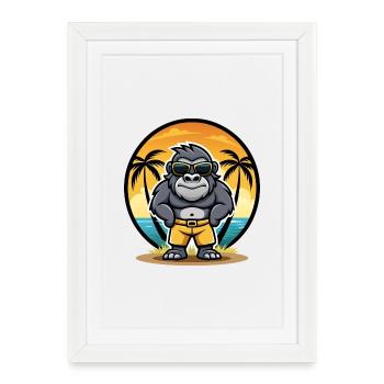 Gorilla Funny Cartoon Summer Beach Sunglasses Cool - Framed poster (27 × 37 cm) - white - Front