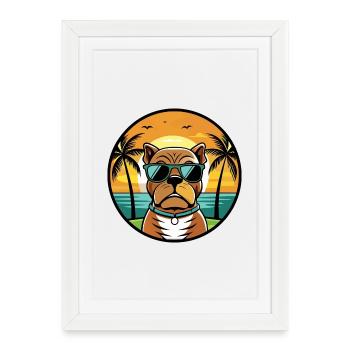 Dogue De Bordeaux Chien Race Dessin Animé Lunettes De Soleil Plage - Affiche encadrée (27 × 37 cm) - blanc - Devant