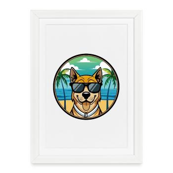 Cao De Castro Laboreiro Race De Chien Dessin Animé Plage - Affiche encadrée (27 × 37 cm) - blanc - Devant