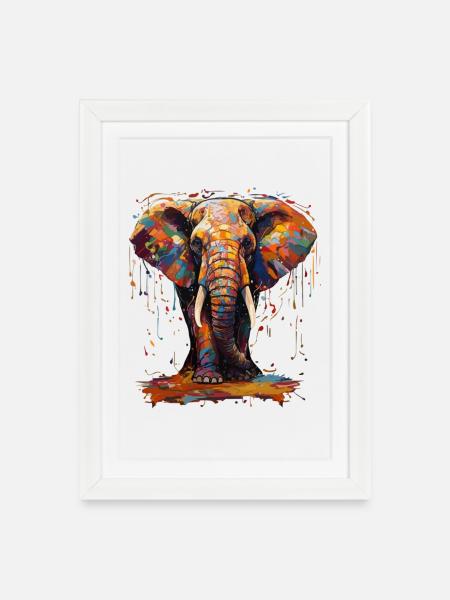 Elephant farbenfroh - Gerahmtes Poster (27 × 37 cm) - Weiß