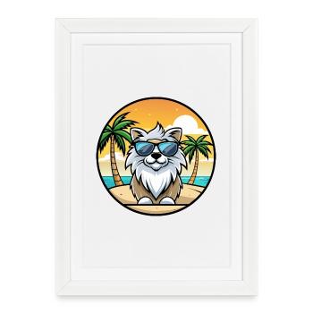 Himalaya chien de berger race dessin animé lunettes de soleil plage - Affiche encadrée (27 × 37 cm) - blanc - Devant