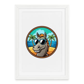 Cheval Drôle Dessin Animé Plage D’été Lunettes De Soleil Cool - Affiche encadrée (27 × 37 cm) - blanc - Devant