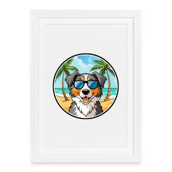 Australian Shepherd Dog Breed Cartoon Sunglasses - Framed poster (27 × 37 cm) - white - Front