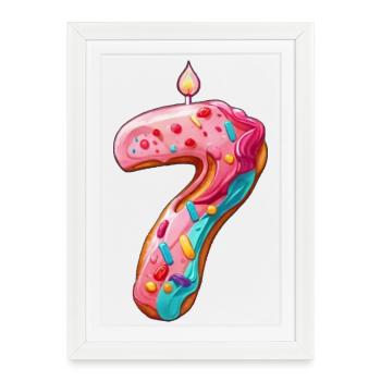 GÂTEAU NUMÉRO 7 SWEET 7E ANNIVERSAIRE - Affiche encadrée (27 × 37 cm) - blanc - Devant