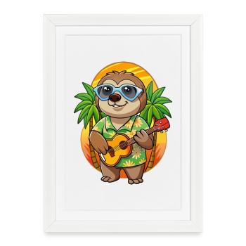 Drôle Paresseux Plage Lunettes De Soleil Hawaïen - Affiche encadrée (27 × 37 cm) - blanc - Devant