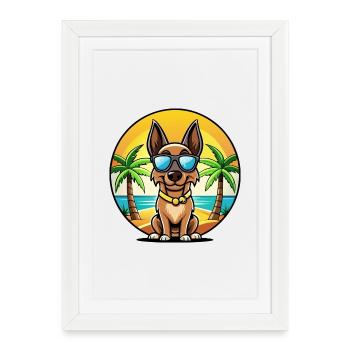 Belgian Malinois Dog Breed Cartoon Sunglass Beach - Framed poster (27 × 37 cm) - white - Front