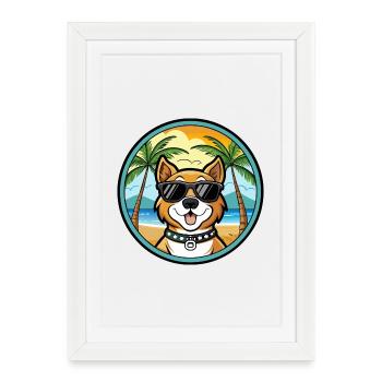 Cao De Castro Laboreiro Race De Chien Dessin Animé Plage - Affiche encadrée (27 × 37 cm) - blanc - Devant