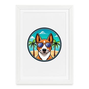 Basenji Chien Race Dessin Animé Lunettes De Soleil Plage - Affiche encadrée (27 × 37 cm) - blanc - Devant
