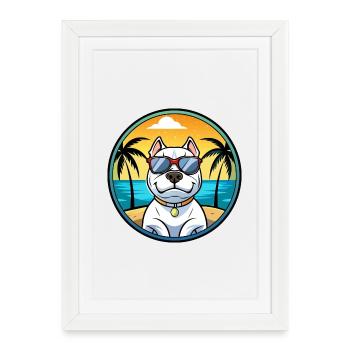 Dogue Argentino Chien Race Dessin Animé Lunettes De Soleil Plage - Affiche encadrée (27 × 37 cm) - blanc - Devant