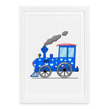 Train pour enfants bleu avec des cœurs - Affiche encadrée (27 × 37 cm) - blanc - Devant