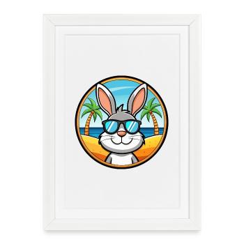 Lapin Drôle Dessin Animé Plage D’été Lunettes De Soleil Cool - Affiche encadrée (27 × 37 cm) - blanc - Devant