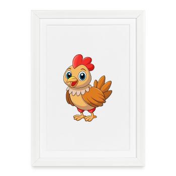 Poulet Mignon Mascotte Personnage De Dessin Animé Kawaii - Affiche encadrée (27 × 37 cm) - blanc - Devant