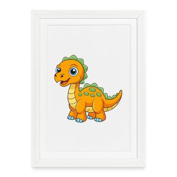 Dinosaur Cute Mascot Cartoon Character Kawaii - Framed poster (27 × 37 cm) - white - Front