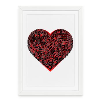 Notes de Musique Coeur - Affiche encadrée (27 × 37 cm) - blanc - Devant