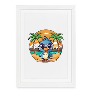 Emu Funny Cartoon Lunettes de soleil de plage d’été - Affiche encadrée (27 × 37 cm) - blanc - Devant
