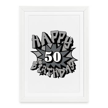 50.Geburtstag, 50 Jahre, Aérographe, Joyeux Anniversaire(25 - Affiche encadrée (27 × 37 cm) - blanc - Devant