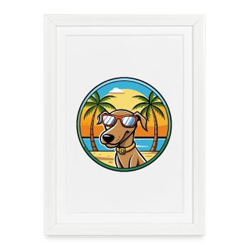 Plott Hound Chien Race Dessin Animé Lunettes De Soleil Plage - Affiche encadrée (27 × 37 cm) - blanc - Devant