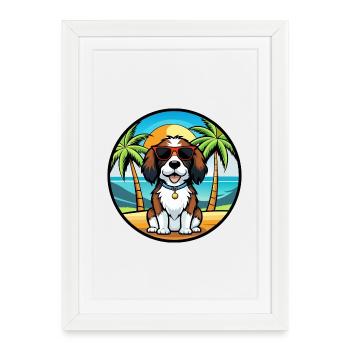 English Springer Spaniel Dog Breed Cartoon Beach - Framed poster (27 × 37 cm) - white - Front
