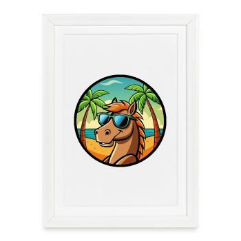 Cheval Drôle Dessin Animé Plage D’été Lunettes De Soleil Cool - Affiche encadrée (27 × 37 cm) - blanc - Devant