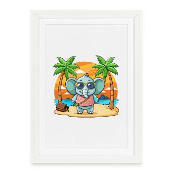 Lunettes de soleil de plage d’été de dessin animé drôle d’éléphant - Affiche encadrée (27 × 37 cm) - blanc - Devant