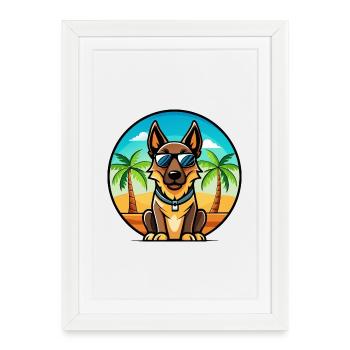 Belgian Malinois Dog Breed Cartoon Sunglass Beach - Framed poster (27 × 37 cm) - white - Front