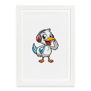 Pelican Funny Cartoon Character Musique de casque - Affiche encadrée (27 × 37 cm) - blanc - Devant