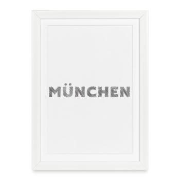 Munich Bavière Allemand Ville Hatching lettrage - Affiche encadrée (27 × 37 cm) - blanc - Devant