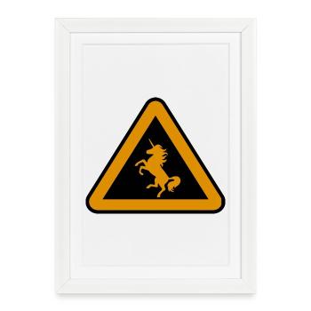 Attention licorne, danger - Affiche encadrée (27 × 37 cm) - blanc - Devant