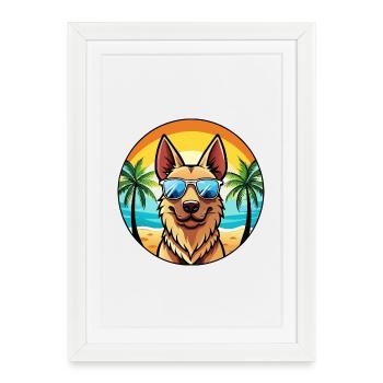 Berger Hollandais Chien Race Dessin Animé Lunettes De Soleil Plage - Affiche encadrée (27 × 37 cm) - blanc - Devant