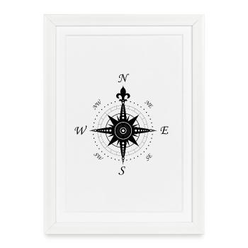 Rose des vents - boussole - rétro - Affiche encadrée (27 × 37 cm) - blanc - Devant