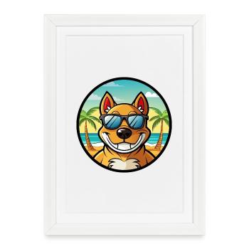Cordoue Chien De Combat Race Dessin Animé Lunettes De Soleil Plage - Affiche encadrée (27 × 37 cm) - blanc - Devant