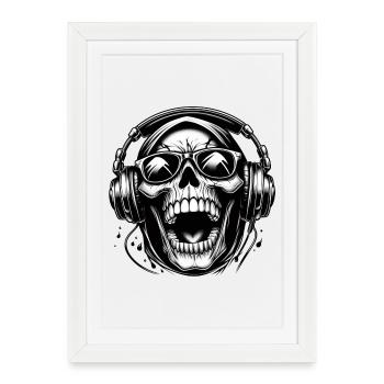 DJ Laughing Skull Casque - Affiche encadrée (27 × 37 cm) - blanc - Devant