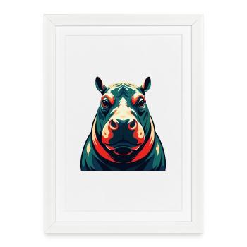 Hippo Cartoon Character Colorful Pet Animal - Framed poster (27 × 37 cm) - white - Front