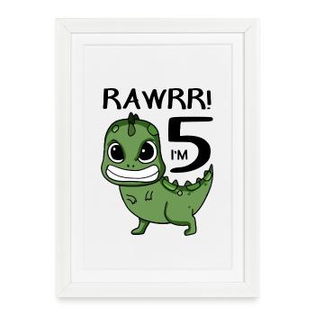 5th Birthday Dinosaur - 5th Grade Gift - Framed poster (27 × 37 cm) - white - Front
